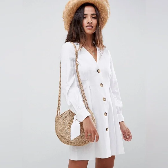 asos white cotton dress ASOS EDITION cotton ruffle yoke mini dress in white